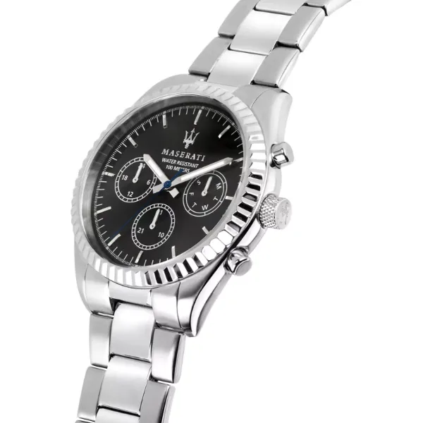 Maserati Competizione Silver Stainless Steel Black Dial Quartz Watch for Gents - R8853100023
