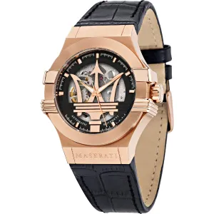 Maserati Potenza Black Leather Strap Black Dial Automatic Watch for Gents - R8821108039