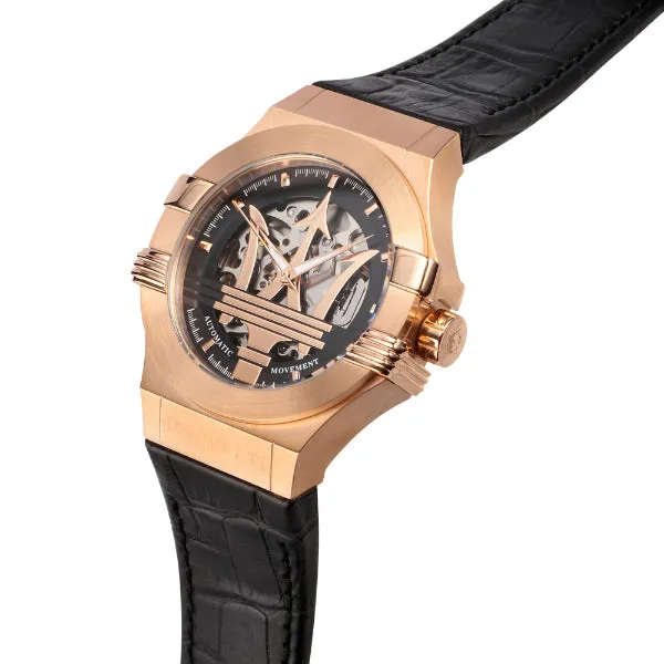 Maserati Potenza Black Leather Strap Black Dial Automatic Watch for Gents - R8821108039