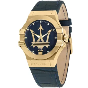 Maserati Potenza Blue Leather Strap Blue Dial Quartz Watch for Gents - R8851108035