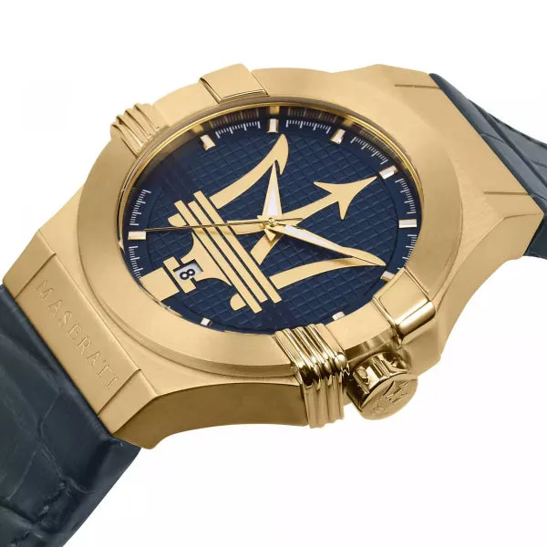 Maserati Potenza Blue Leather Strap Blue Dial Quartz Watch for Gents - R8851108035