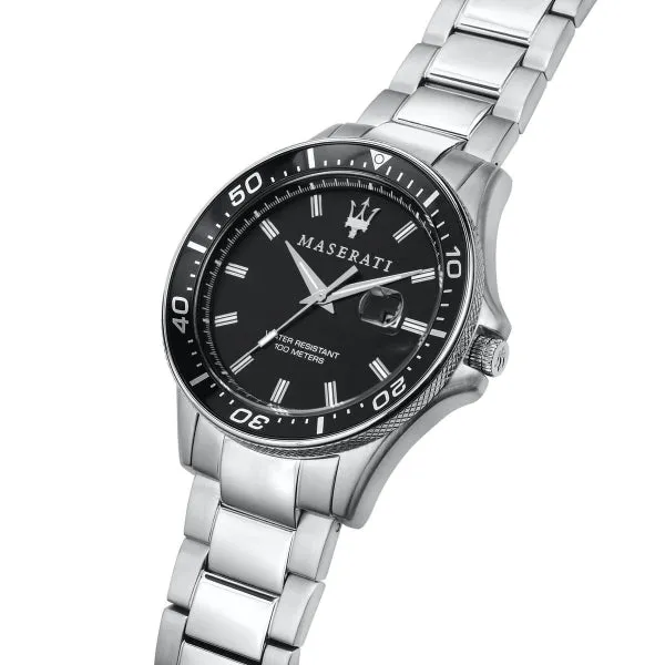 Maserati Sfida Silver Stainless Steel Black Dial Quartz Watch for Gents - R8853140002