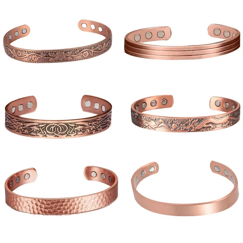 Matte Copper Magnetic Bracelet Men\\\\'s Arthritis Adjustable High Magnet Men\\\\'s Cuff Bracelet Magnetic Health Jewelry