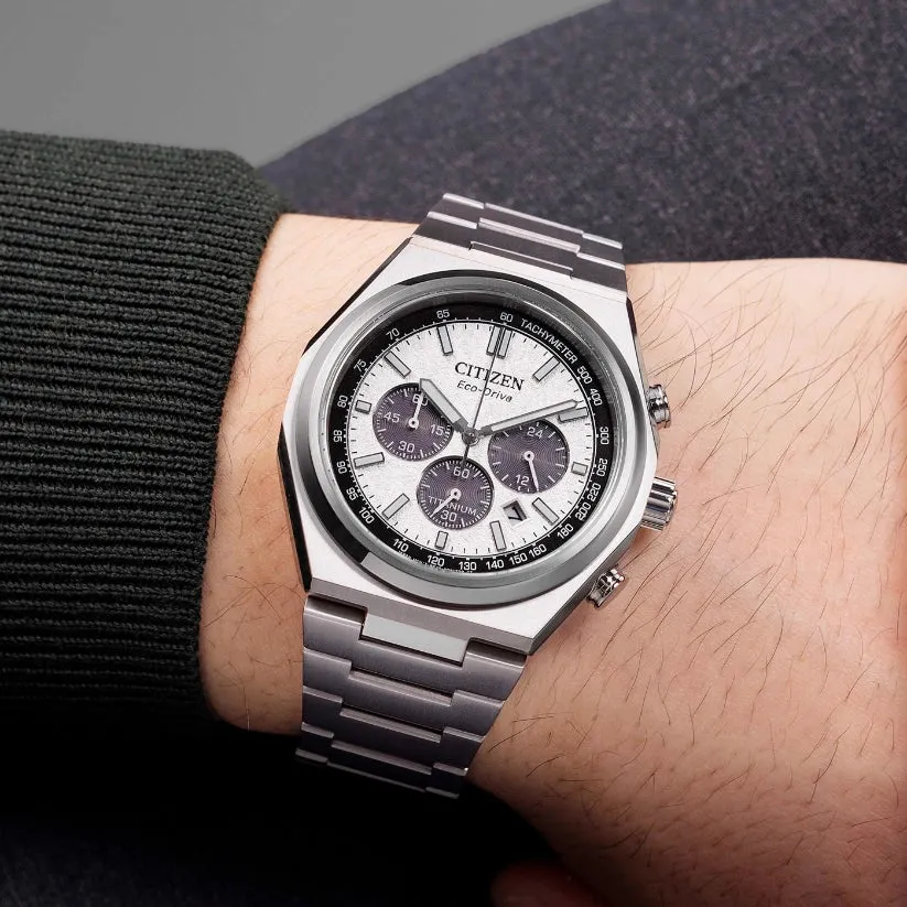 Men Eco Drive Silver Dial Chronograph Titanium Watch CA4610-85A