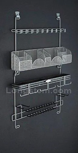 Men's Over the Door/Wall Belt Tie Valet Organizer - SILVER powder coat - High quality men's organizer by Longstem - Patented - Rated Best! Now also in Black #9200