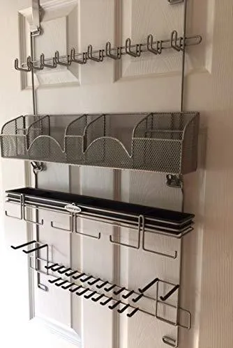 Men's Over the Door/Wall Belt Tie Valet Organizer - SILVER powder coat - High quality men's organizer by Longstem - Patented - Rated Best! Now also in Black #9200