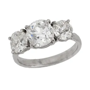 Mid Century 3.61 carat total diamond weight platinum 3 stone ring