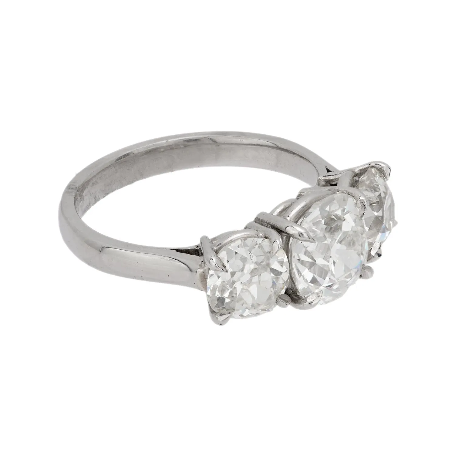 Mid Century 3.61 carat total diamond weight platinum 3 stone ring