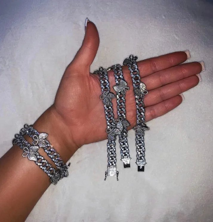 mini cuban butterfly bracelet, gold Color Cuban Link Bracelet, 9mm Iced Out Cubic Zirconia Women Bracelets Fashion,butterfly bracelet