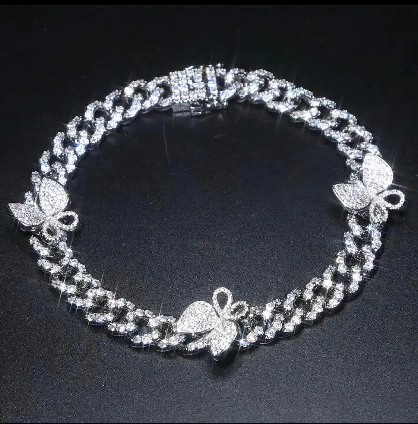 mini cuban butterfly bracelet, gold Color Cuban Link Bracelet, 9mm Iced Out Cubic Zirconia Women Bracelets Fashion,butterfly bracelet