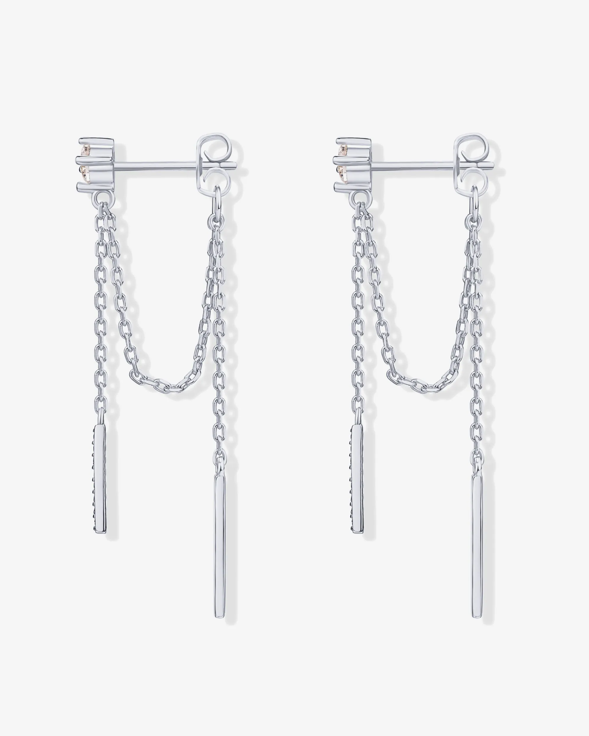 Mini CZ Chained Bar Earrings