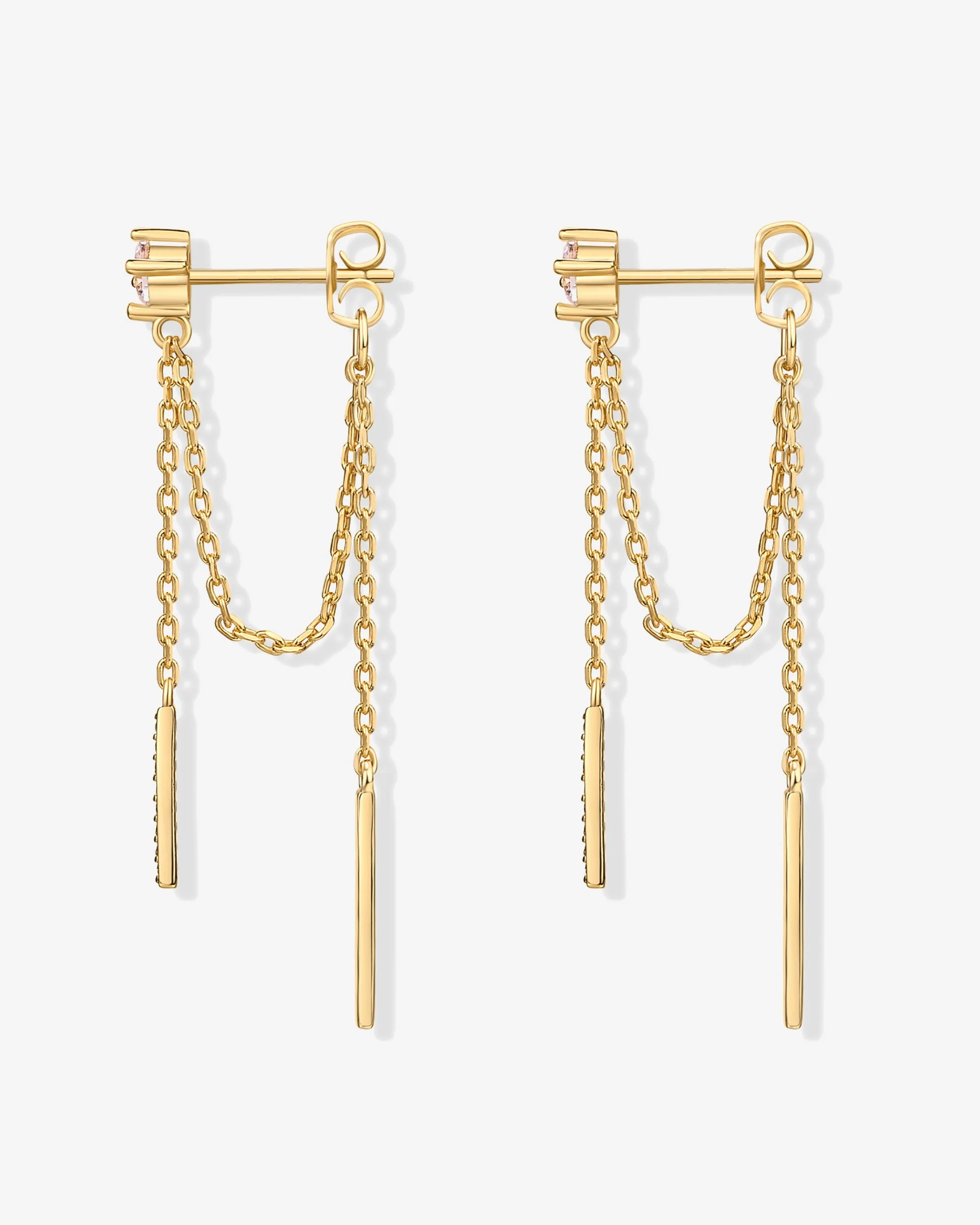 Mini CZ Chained Bar Earrings