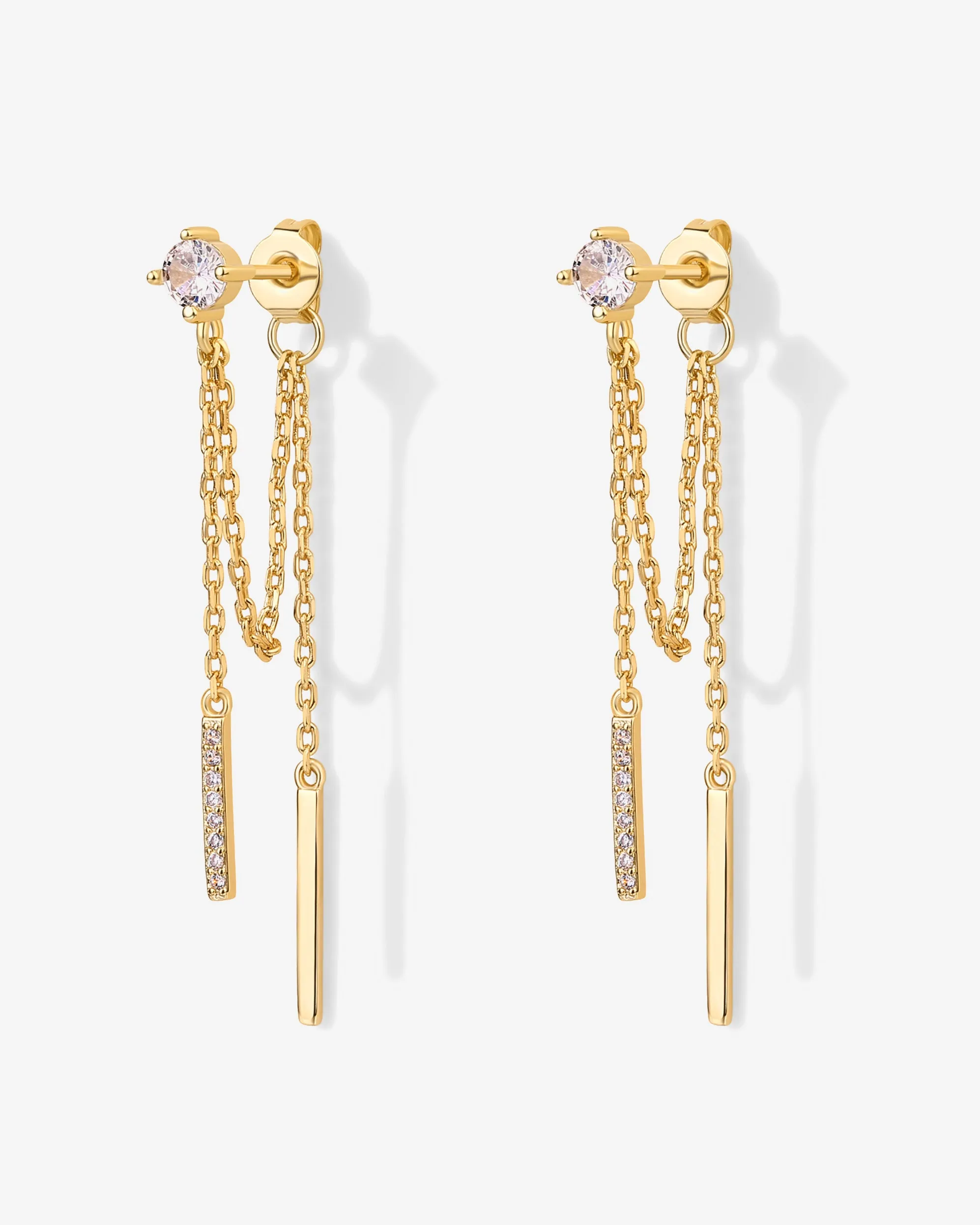 Mini CZ Chained Bar Earrings