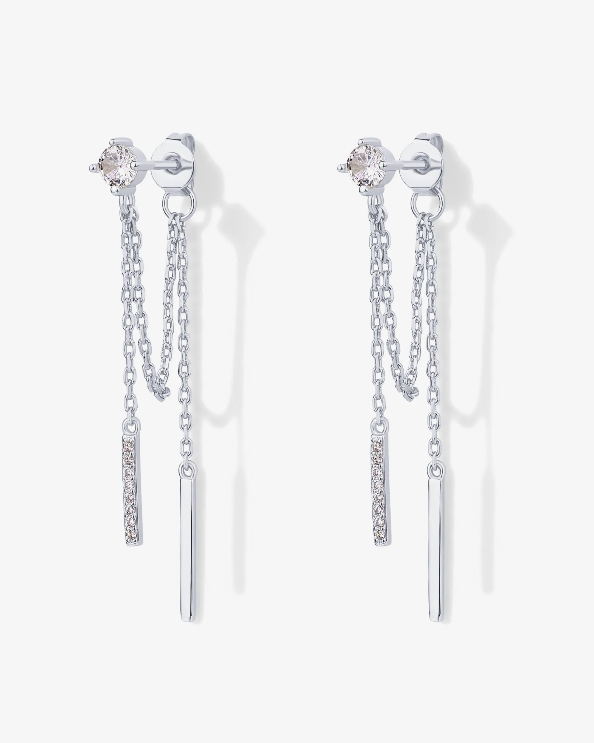 Mini CZ Chained Bar Earrings
