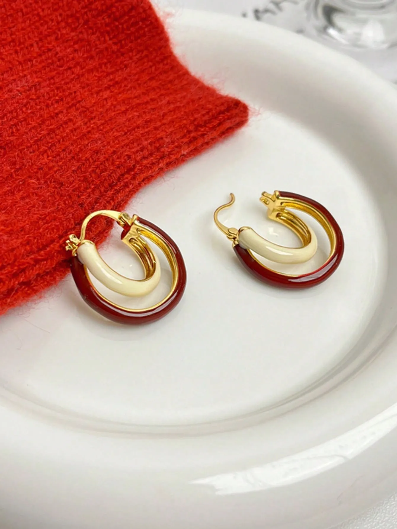 Minimalist Drip-Glaze Geometric Circle Earrings