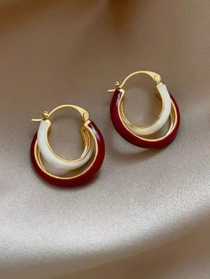 Minimalist Drip-Glaze Geometric Circle Earrings