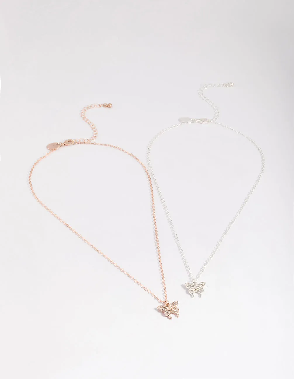 Mixed Metal Diamante Butterfly Necklace Pack