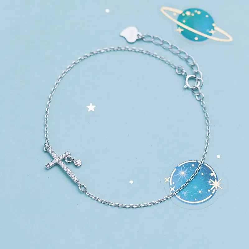 Modian Shining Clear CZ Cross Sterling Silver 925 Bracelet for Women Fashion Link Chain Bracelet Korea Style Fine Jewelry