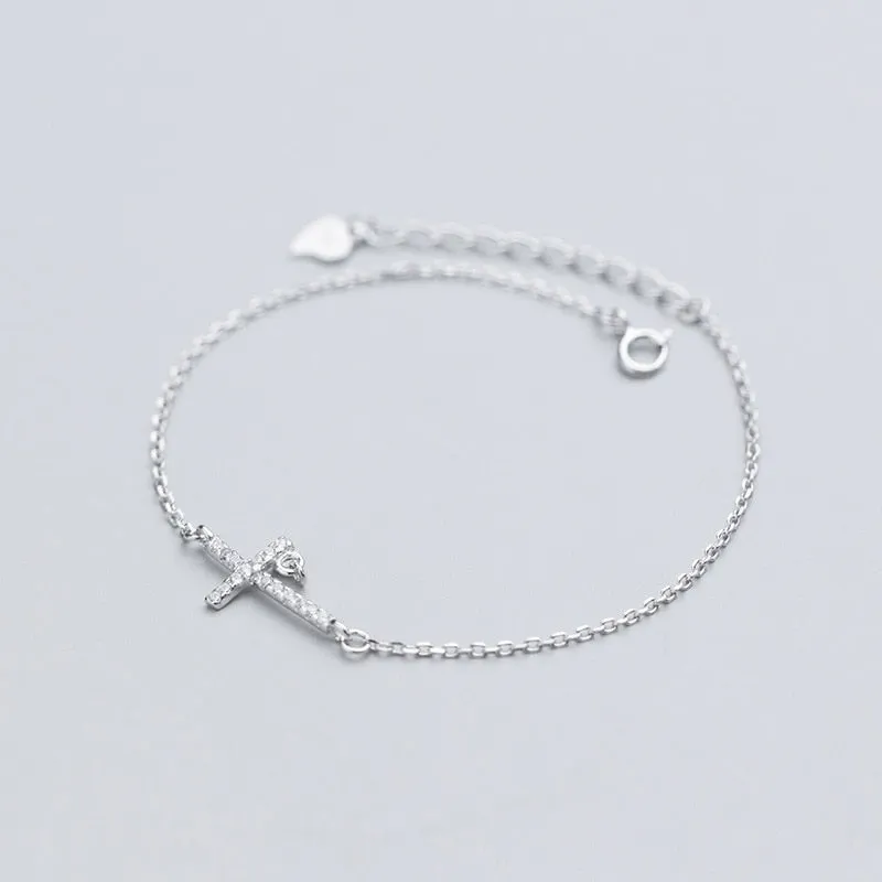 Modian Shining Clear CZ Cross Sterling Silver 925 Bracelet for Women Fashion Link Chain Bracelet Korea Style Fine Jewelry
