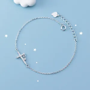 Modian Shining Clear CZ Cross Sterling Silver 925 Bracelet for Women Fashion Link Chain Bracelet Korea Style Fine Jewelry