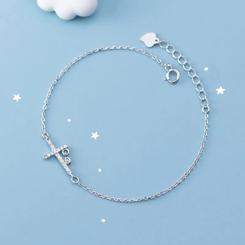 Modian Shining Clear CZ Cross Sterling Silver 925 Bracelet for Women Fashion Link Chain Bracelet Korea Style Fine Jewelry