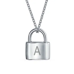 Monogram Lock Pendant Charm Lovers Padlock Necklace Gold Plated Silver 16 Inch