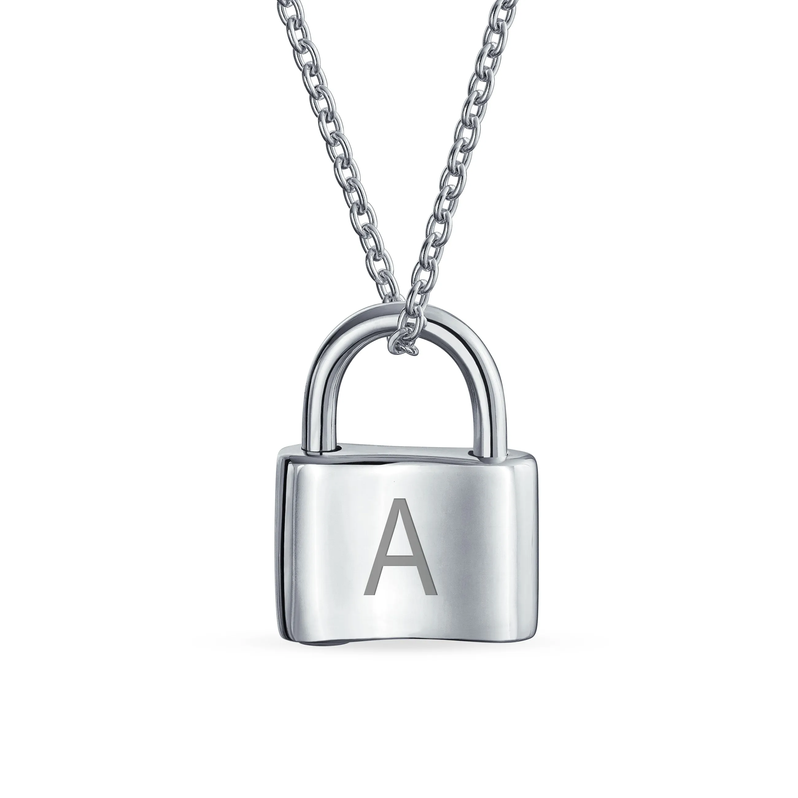 Monogram Lock Pendant Charm Lovers Padlock Necklace Gold Plated Silver 16 Inch