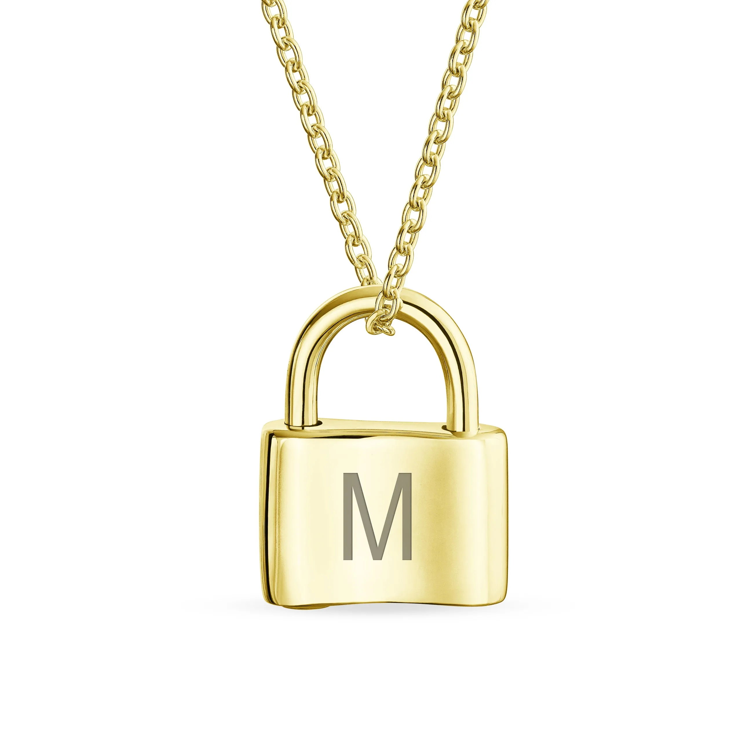 Monogram Lock Pendant Charm Lovers Padlock Necklace Gold Plated Silver 16 Inch