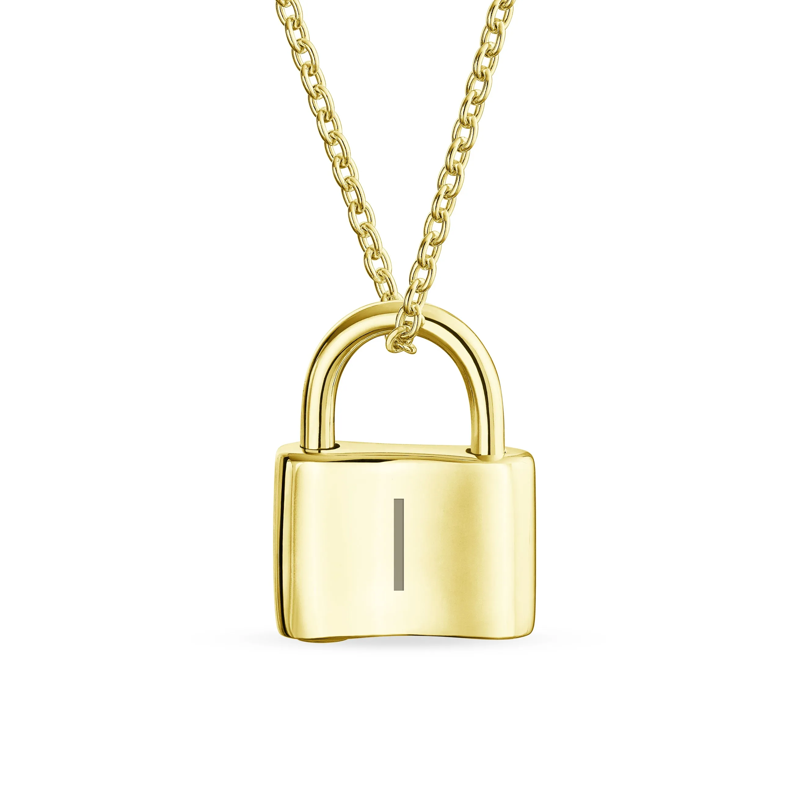 Monogram Lock Pendant Charm Lovers Padlock Necklace Gold Plated Silver 16 Inch