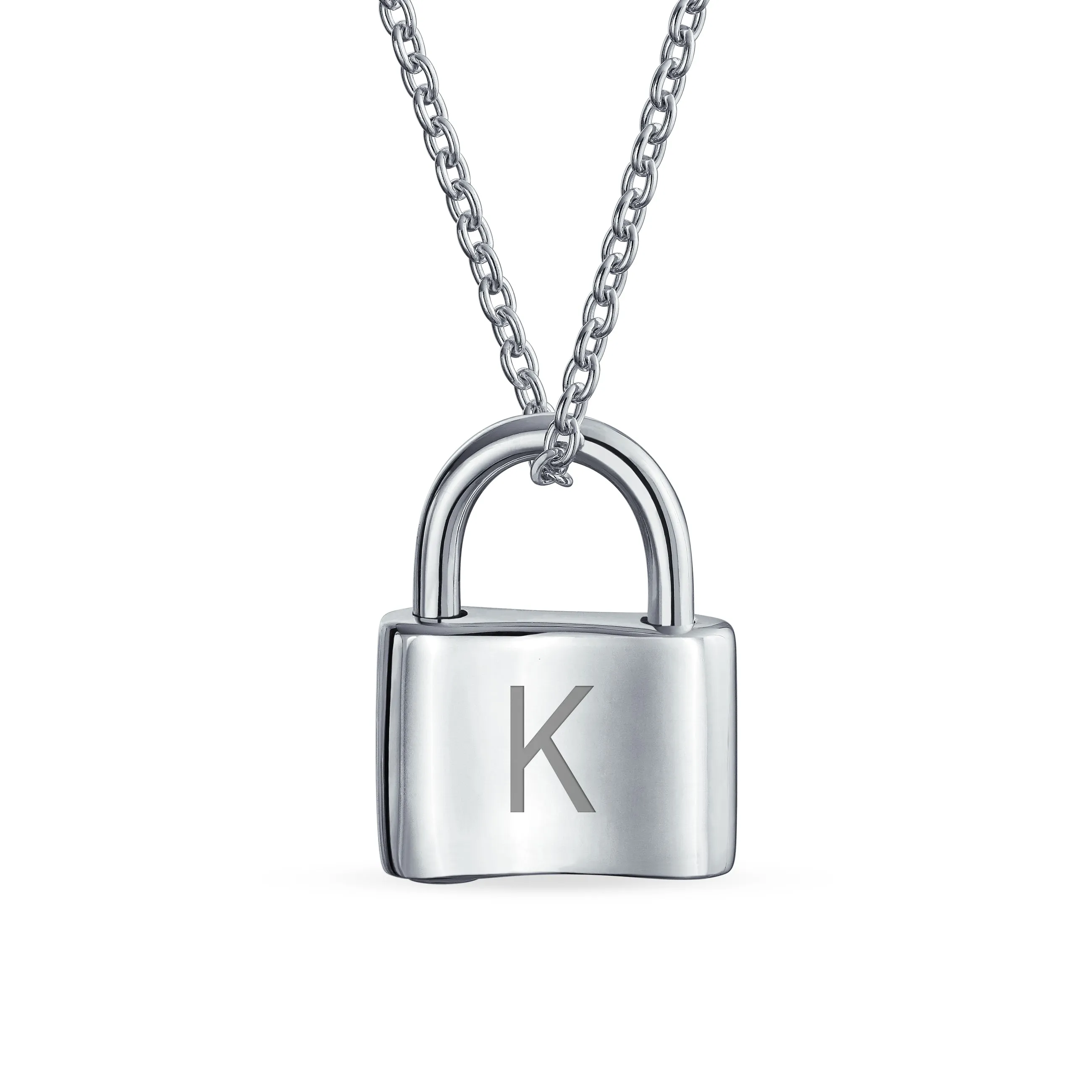 Monogram Lock Pendant Charm Lovers Padlock Necklace Gold Plated Silver 16 Inch
