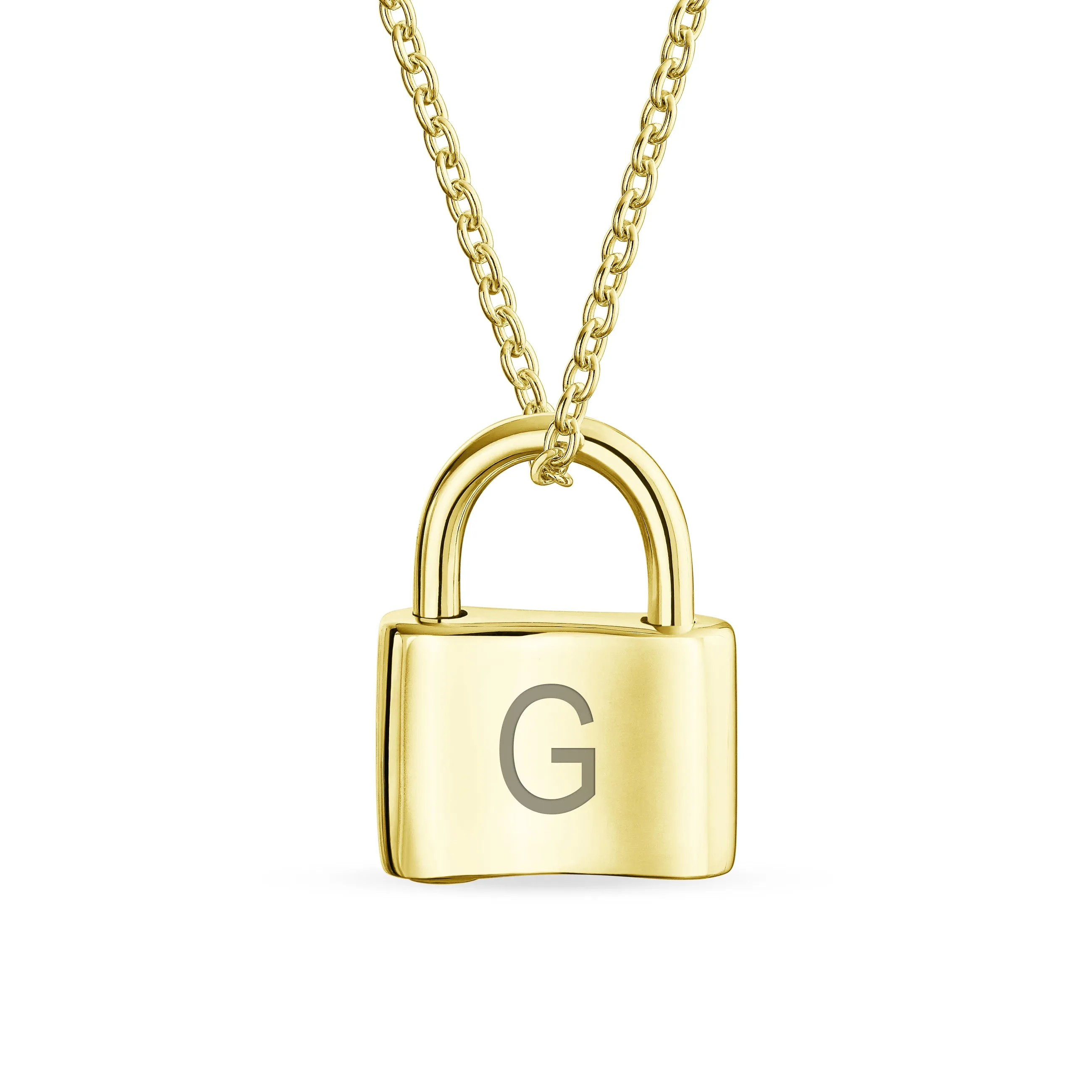 Monogram Lock Pendant Charm Lovers Padlock Necklace Gold Plated Silver 16 Inch