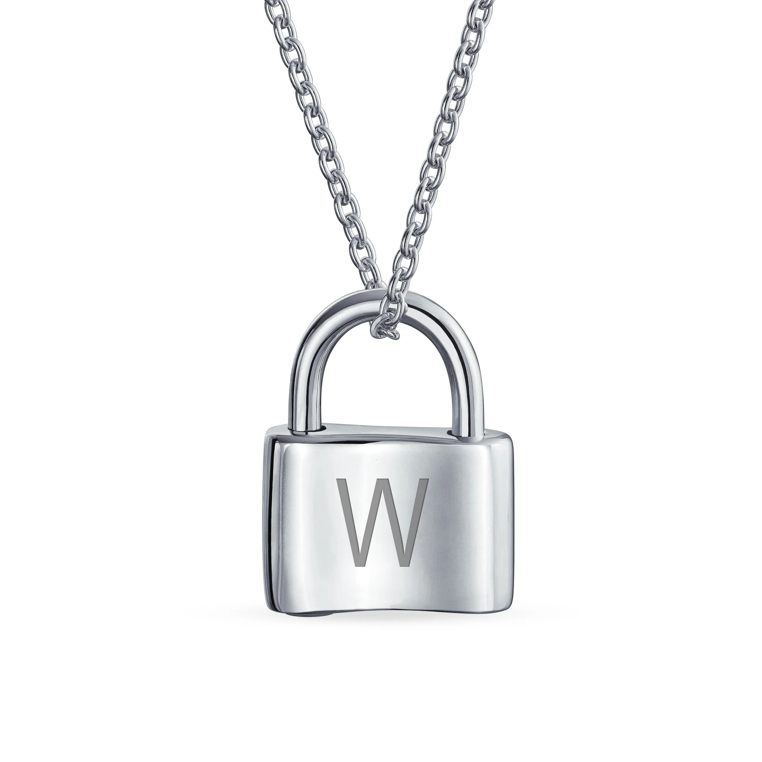 Monogram Lock Pendant Charm Lovers Padlock Necklace Gold Plated Silver 16 Inch