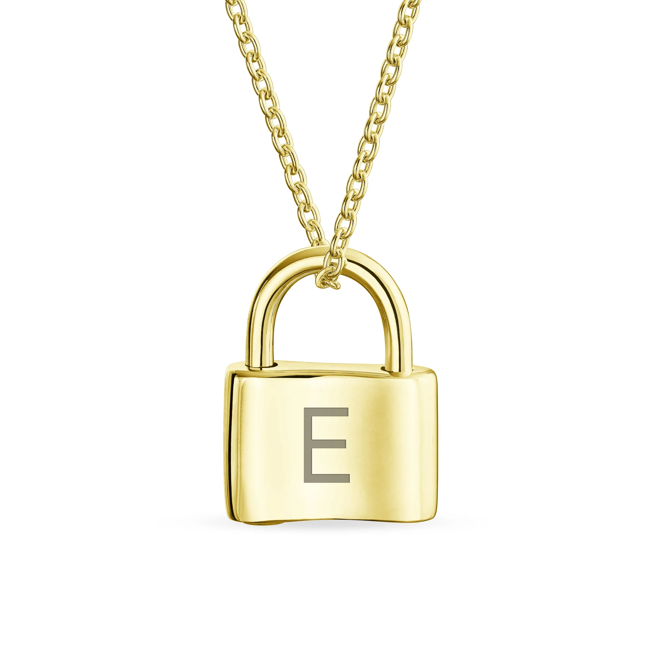 Monogram Lock Pendant Charm Lovers Padlock Necklace Gold Plated Silver 16 Inch