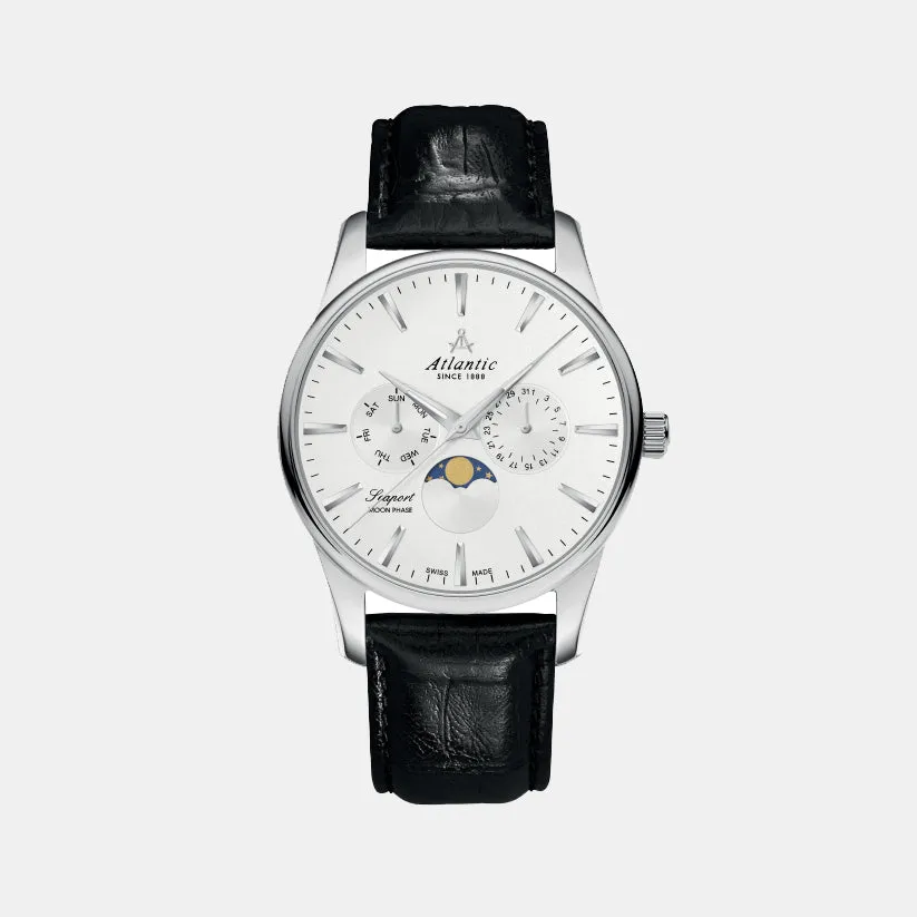 Moonphase Men Quartz Silver Dial Multi-Function Leather Watch 56550.41.21