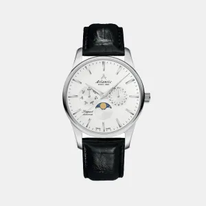 Moonphase Men Quartz Silver Dial Multi-Function Leather Watch 56550.41.21