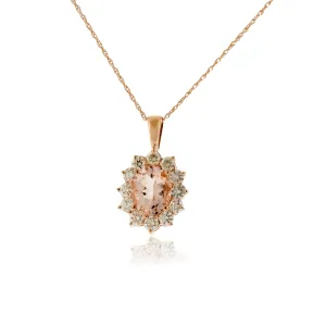 Morganite and Classic Style Diamond Halo Pendant