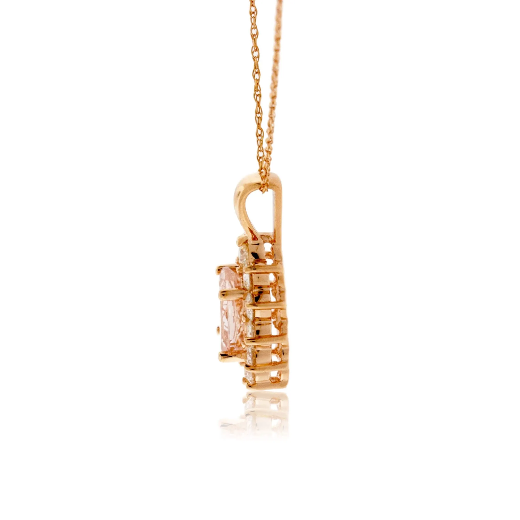 Morganite and Classic Style Diamond Halo Pendant