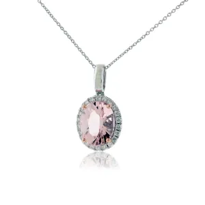 Morganite and Diamond Halo Pendant