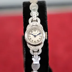 MOVADO Ladies Wristwatch Platinum Case & Fancy Lugs w/Diamonds 17 Jewels Swiss Watch