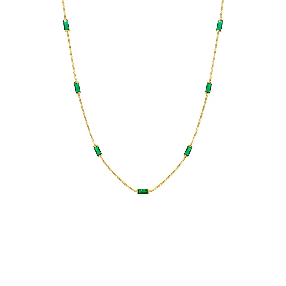 Multi Emerald Green CZ Baguette Necklace