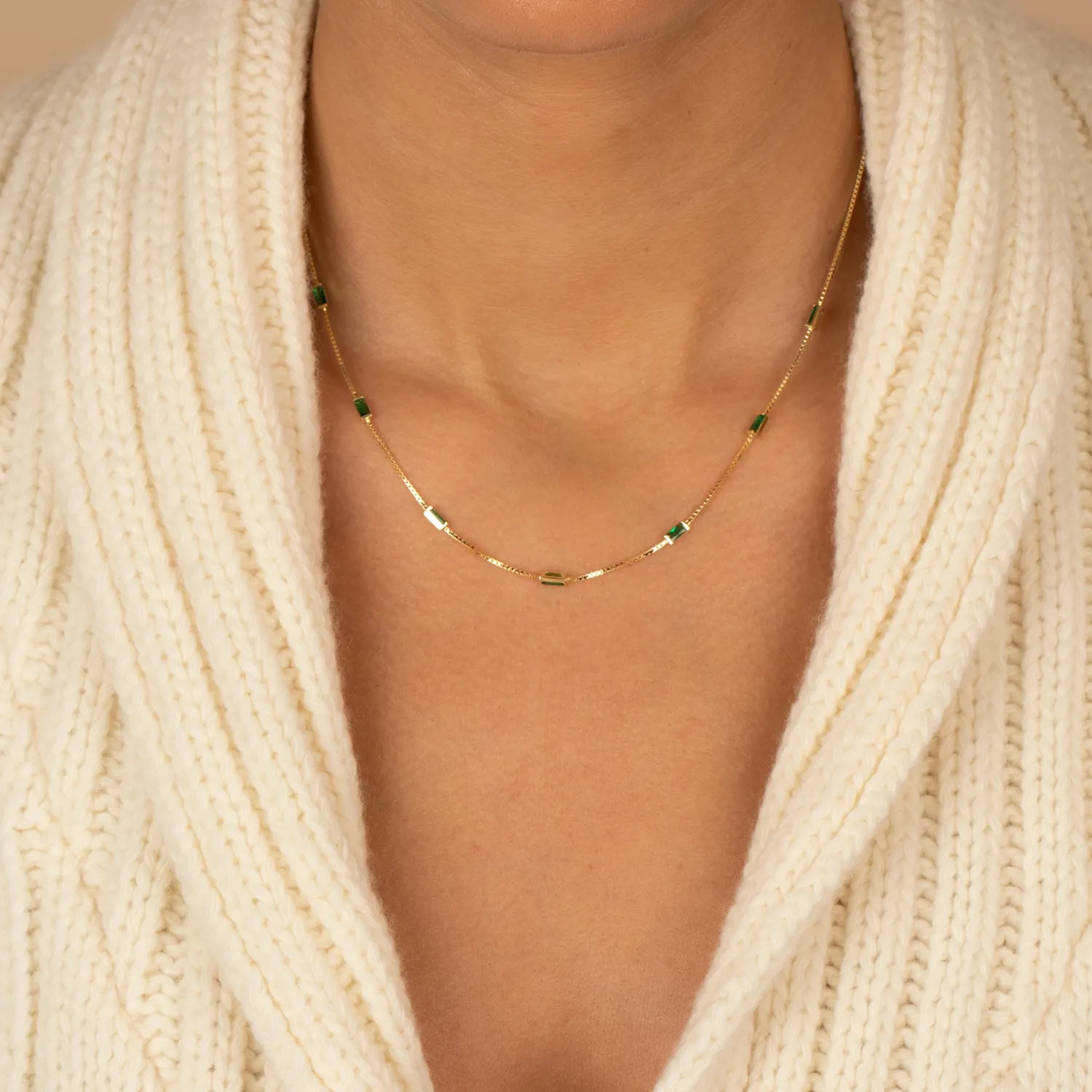 Multi Emerald Green CZ Baguette Necklace