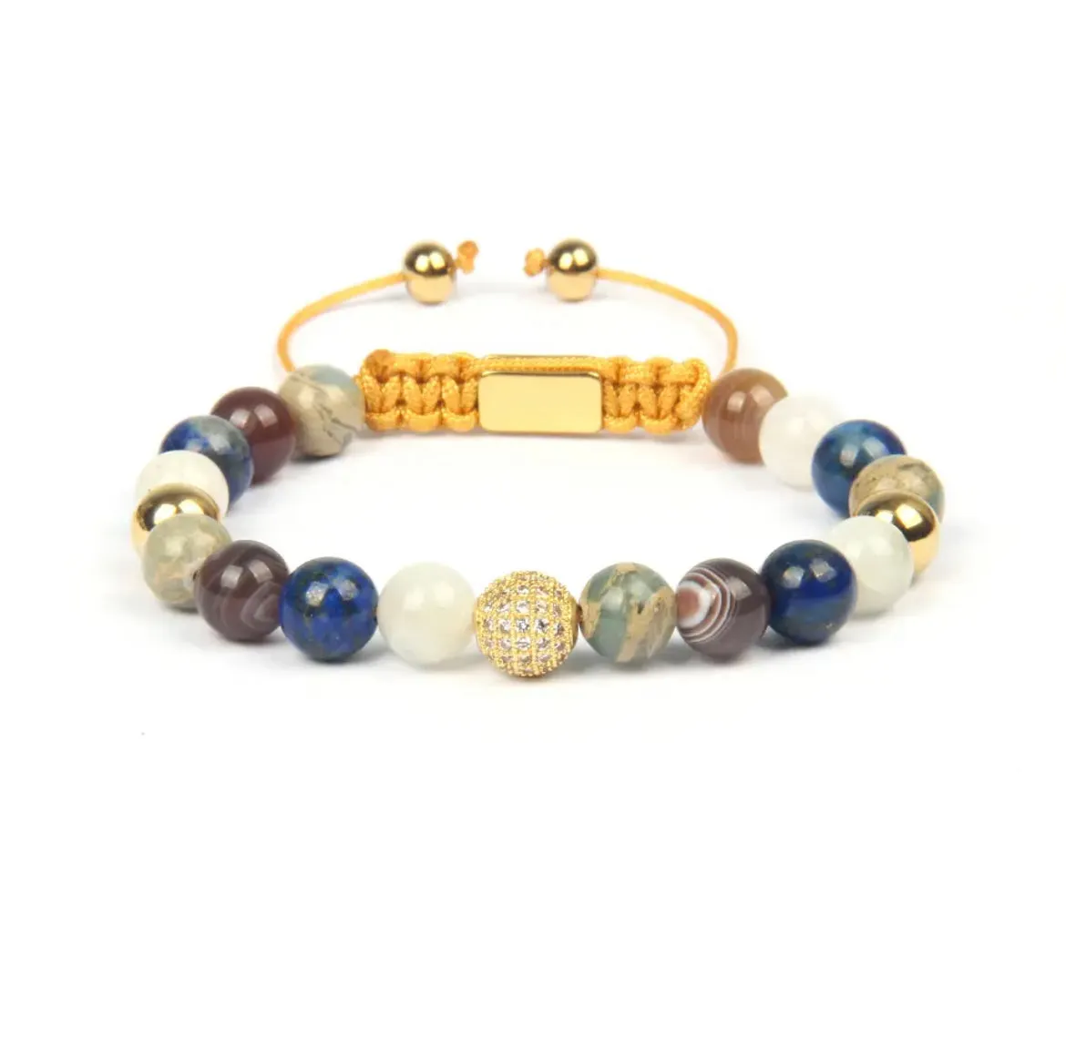 Multi-stone & Cubic Zirconia Gold Beads Bracelet
