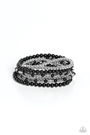 Mythical Magic - Black - and Silver Textured Bead Paparazzi Stretchy Bracelet
