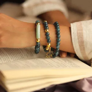 Naomi Eye Bracelets Set - Navy Green Agate