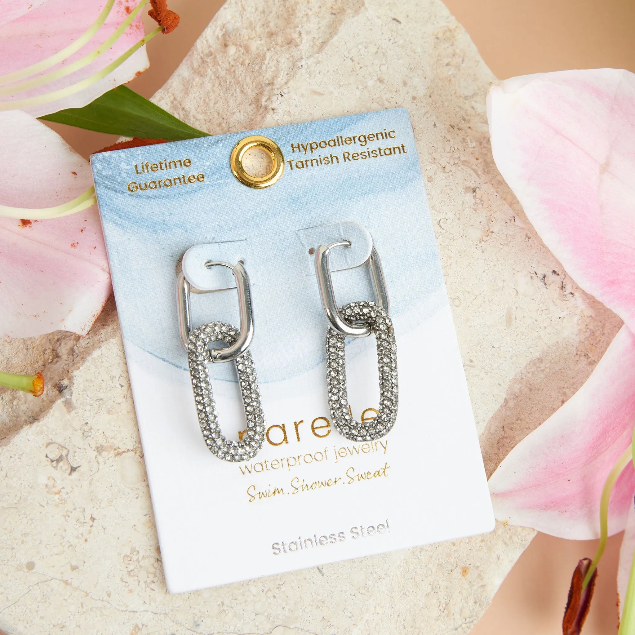 Narelle Waterproof Pave Linked Hoop Earrings