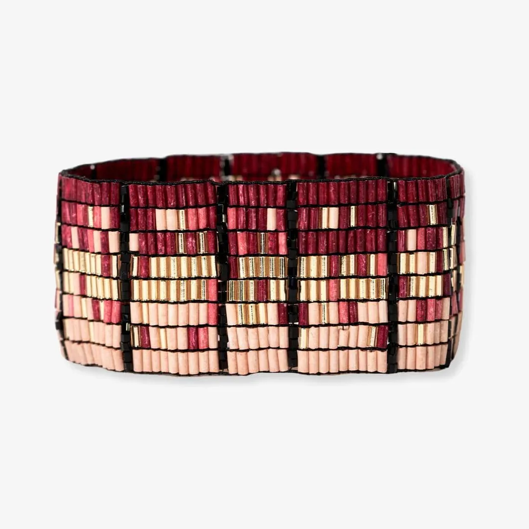 Natalia Mixed Luxe Bead Gradient Stretch Bracelet Maroon
