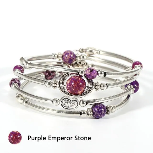Natural Stone Multilayer Copper Tube Yoga Bracelet Bangle