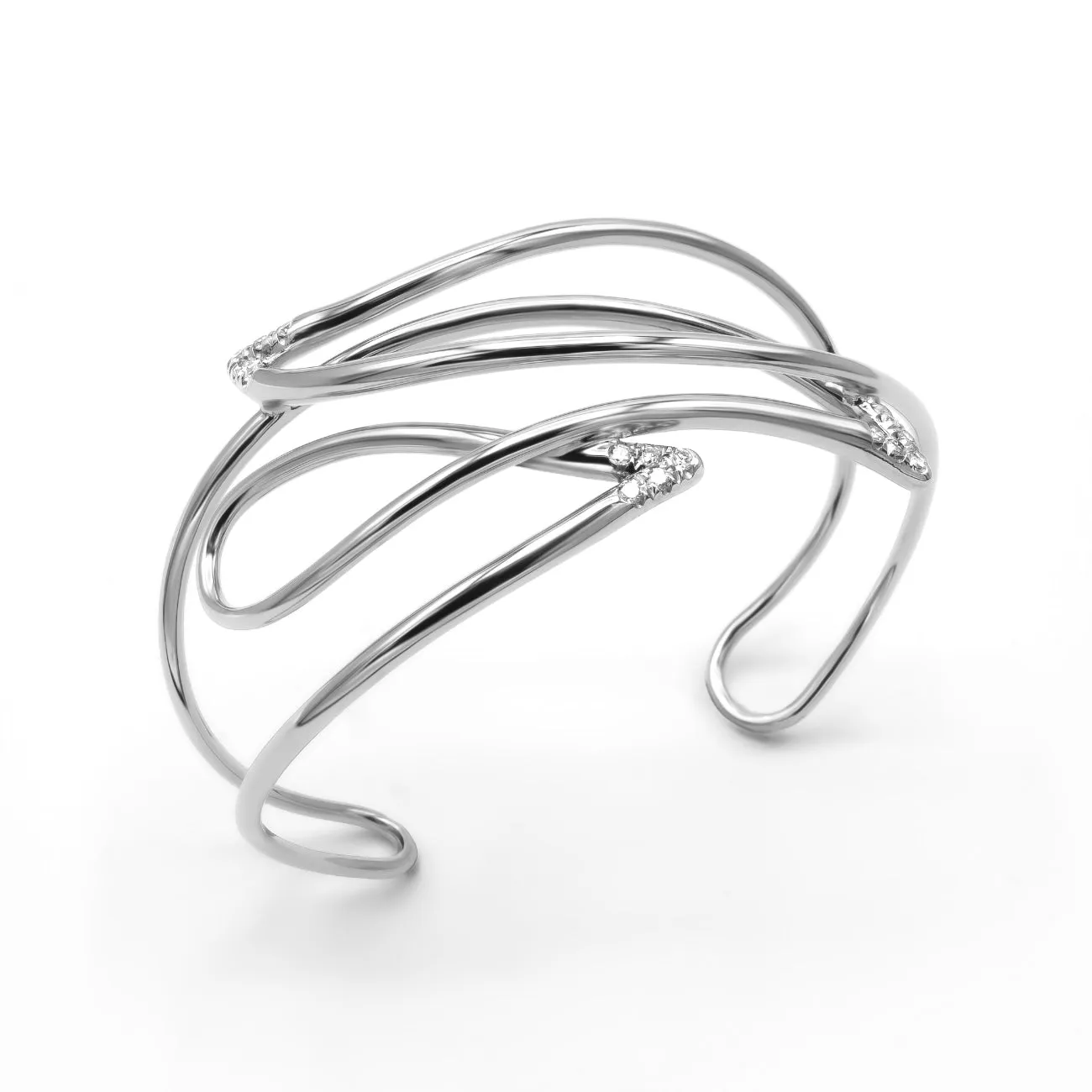 Navettes 18K White Gold Diamond Cuff Bracelet