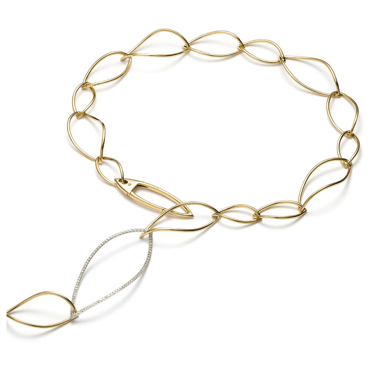 Navettes 18K Yellow & White Gold Diamond Oval Long Link Necklace