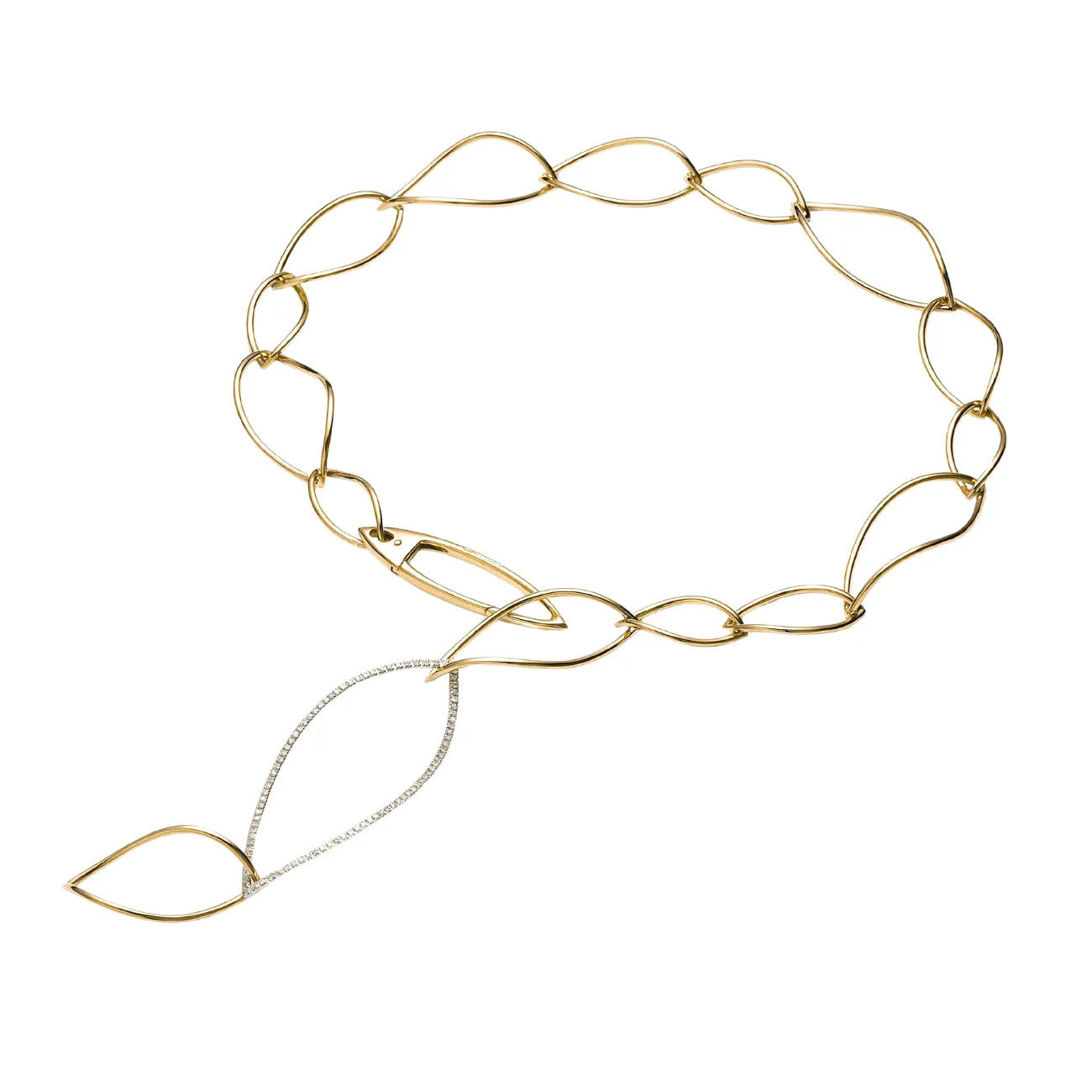 Navettes 18K Yellow & White Gold Diamond Oval Long Link Necklace